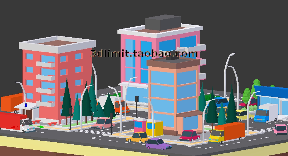 卡通城市模型gltf格式带贴图3dmax c4d 犀牛 maya sketchup vr