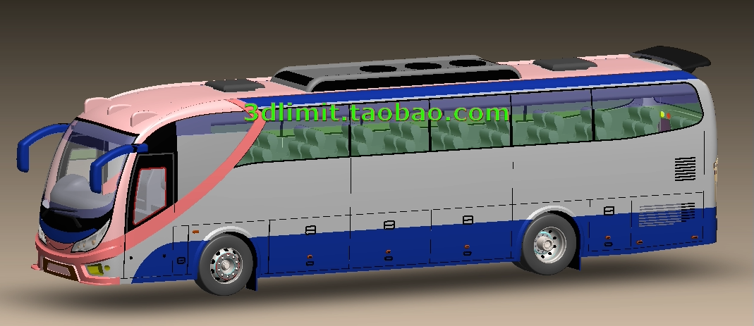 Solidworks大巴汽车模型文件带参数Proe FreeCAD UGNX CREO动画