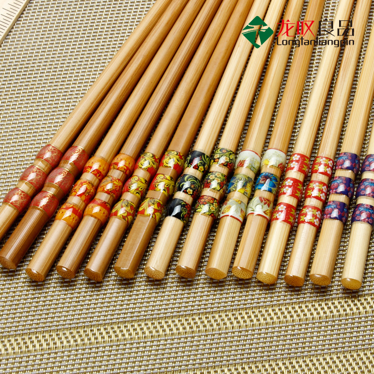 龙叹良品家用箸高山楠竹碳化竹筷创意生漆三套环工艺筷10双装包邮