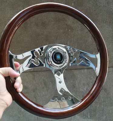 方向盘木质木制改装复古桃木普桑15寸38cm镜面电镀反光通用方向盘