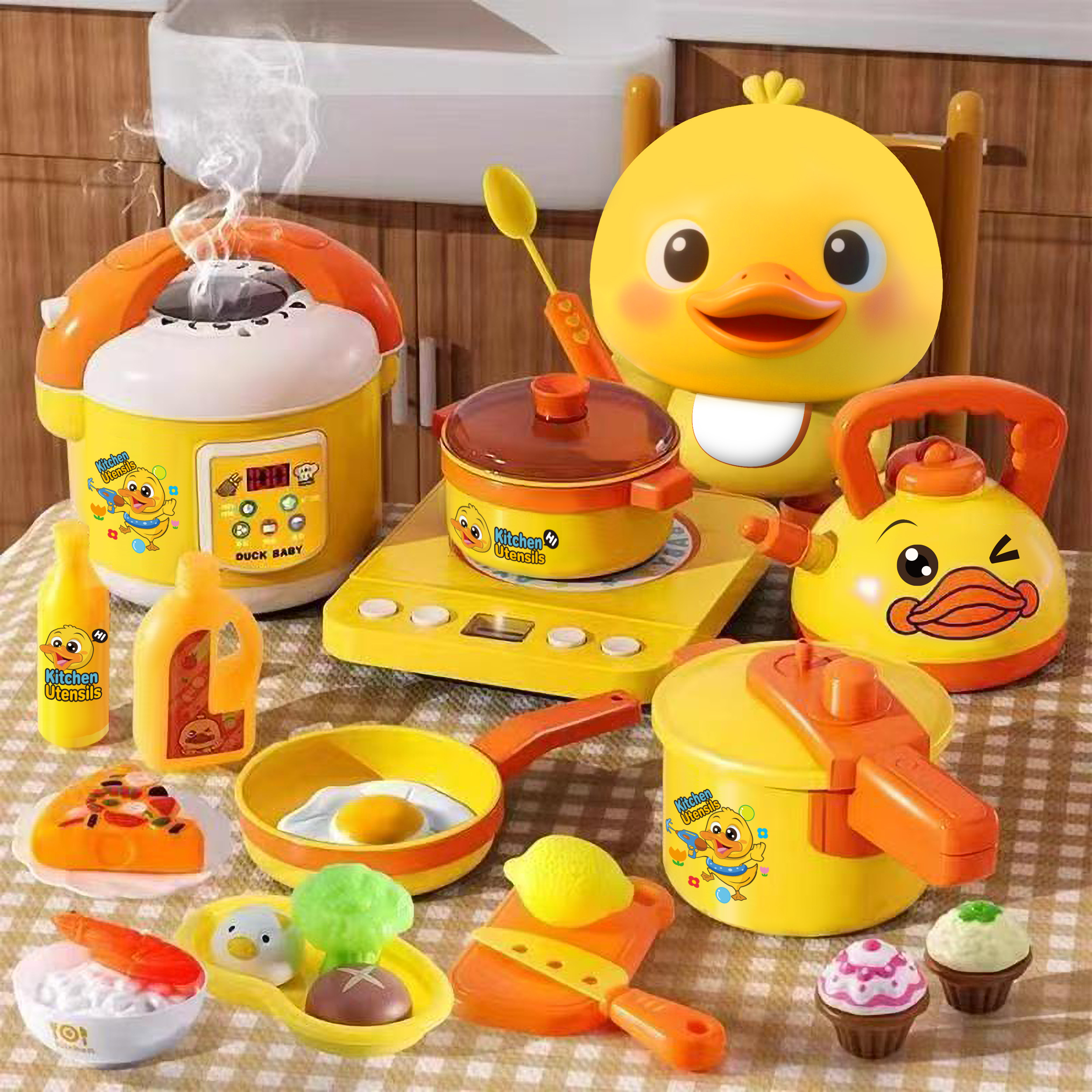 儿童过家家小黄鸭厨房玩具女孩仿真厨具果蔬套装儿童生日礼物