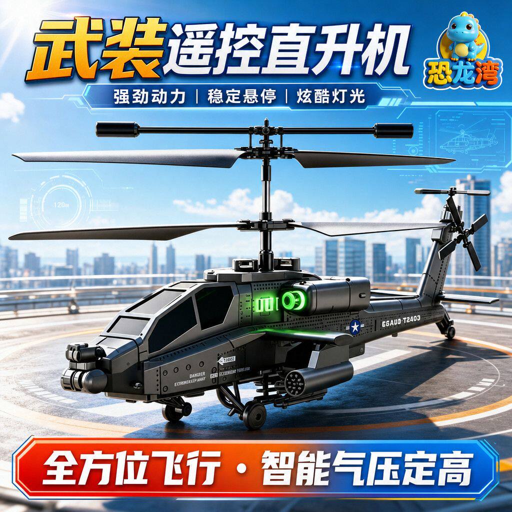 阿帕奇直升机武装遥控飞机儿童无人机智能定高耐摔男孩子新年礼物