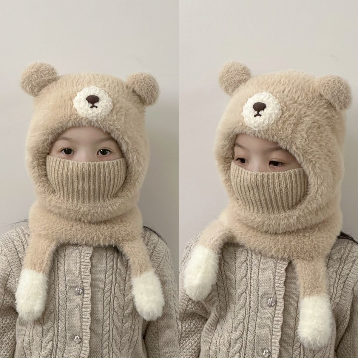 冬季儿童秋冬季帽子围脖女童宝宝一体保暖防风加厚护耳围巾针织帽