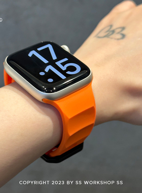 新款波浪运动硅胶iwatch表带8男女S9适用苹果applewatch手表带S10