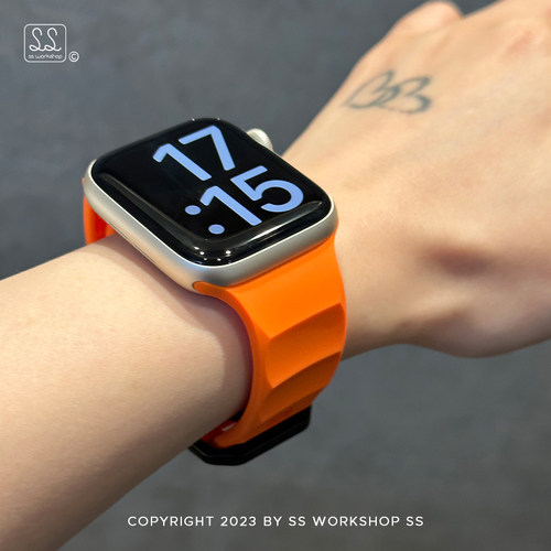 适用iwatch表带橙色波浪运动硅胶