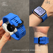 新款 iwatch表S11表带s10适用苹果applewatch克莱因蓝运动硅胶腕带