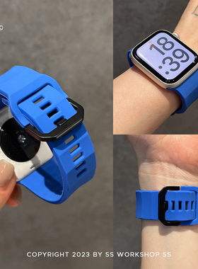 新款iwatch表S11表带s10适用苹果applewatch克莱因蓝运动硅胶腕带