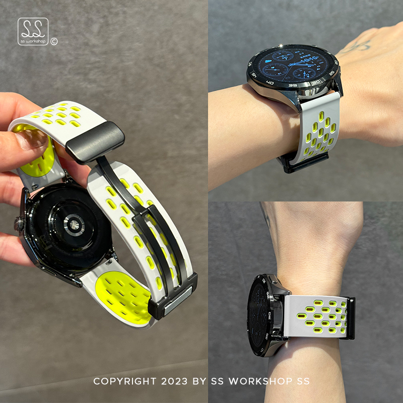 夏季新款荧光绿运动硅胶磁吸适用华为gt5表带4高级感pro小众watch