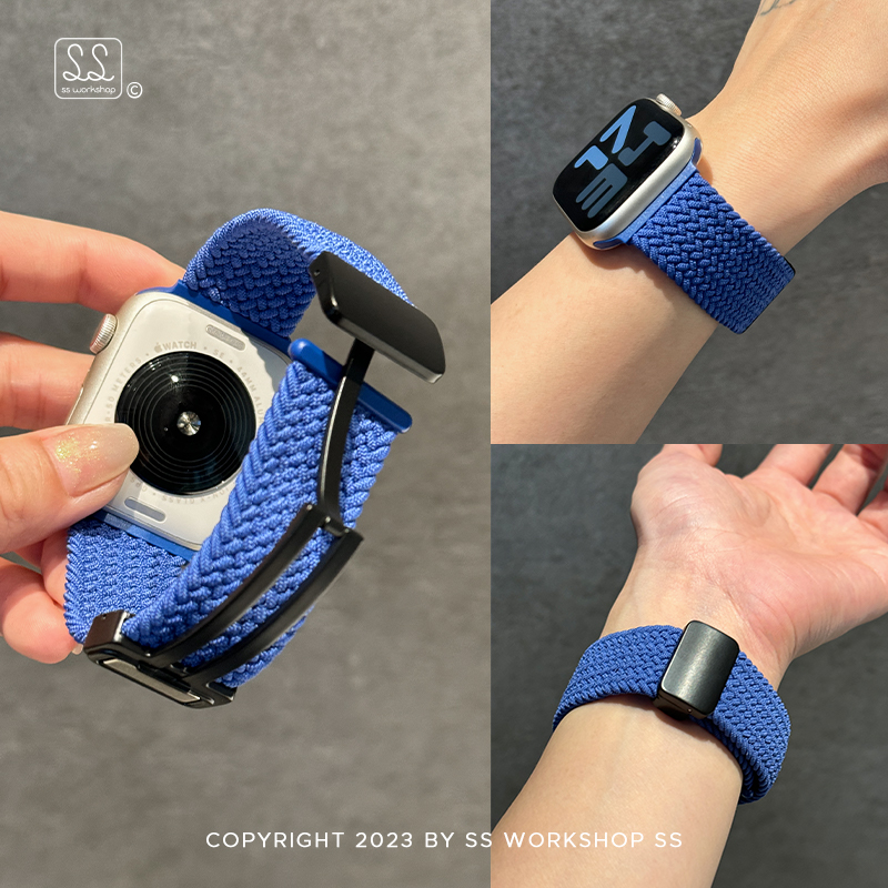 新款蓝色编织运动磁吸iwatch表带