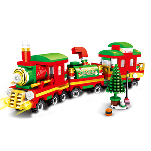 儿童圣诞拼装小火车积木益智组装圣诞节礼物拼插颗粒小火车玩具男