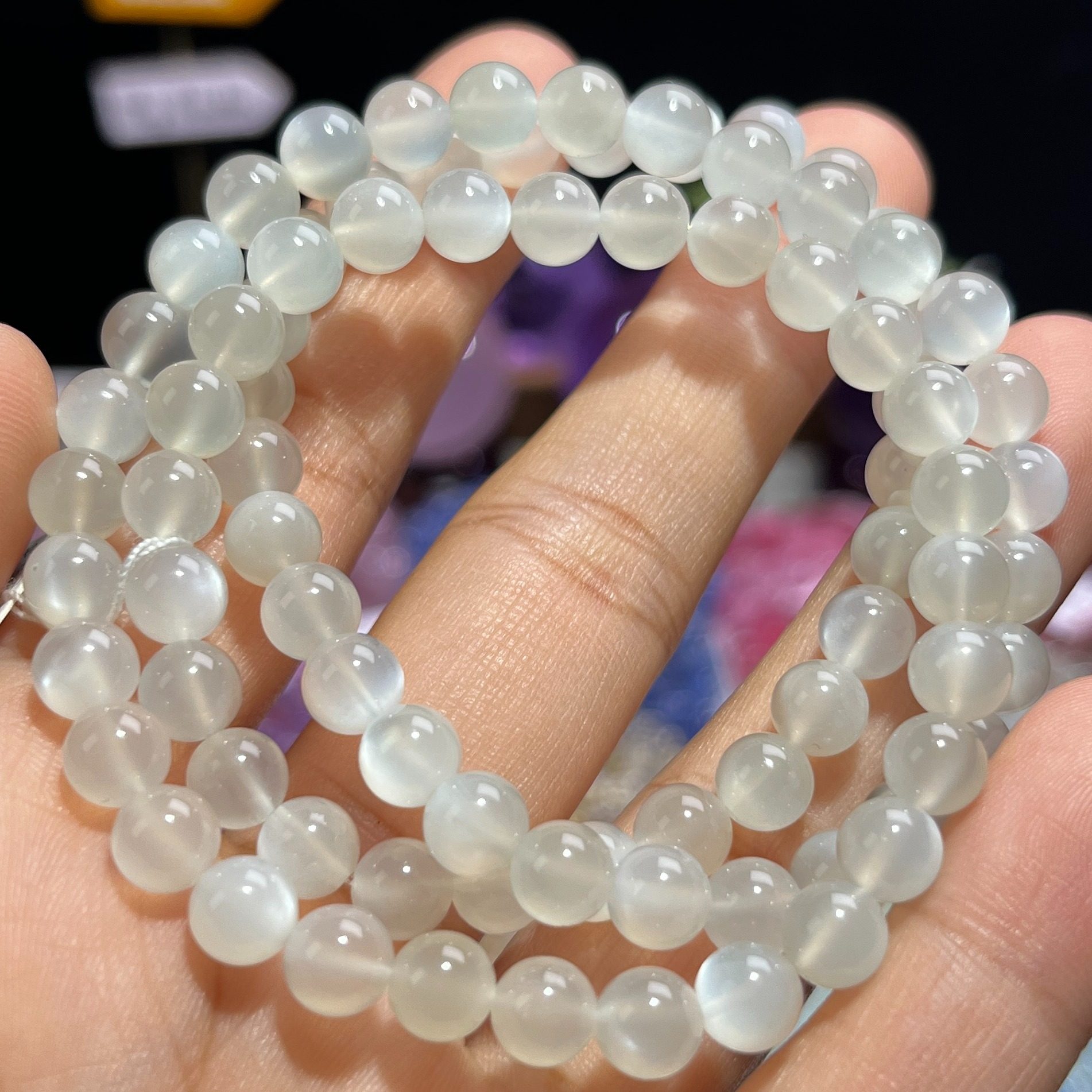 NO.3239天然白月光石三圈手链6.4mm31.1g