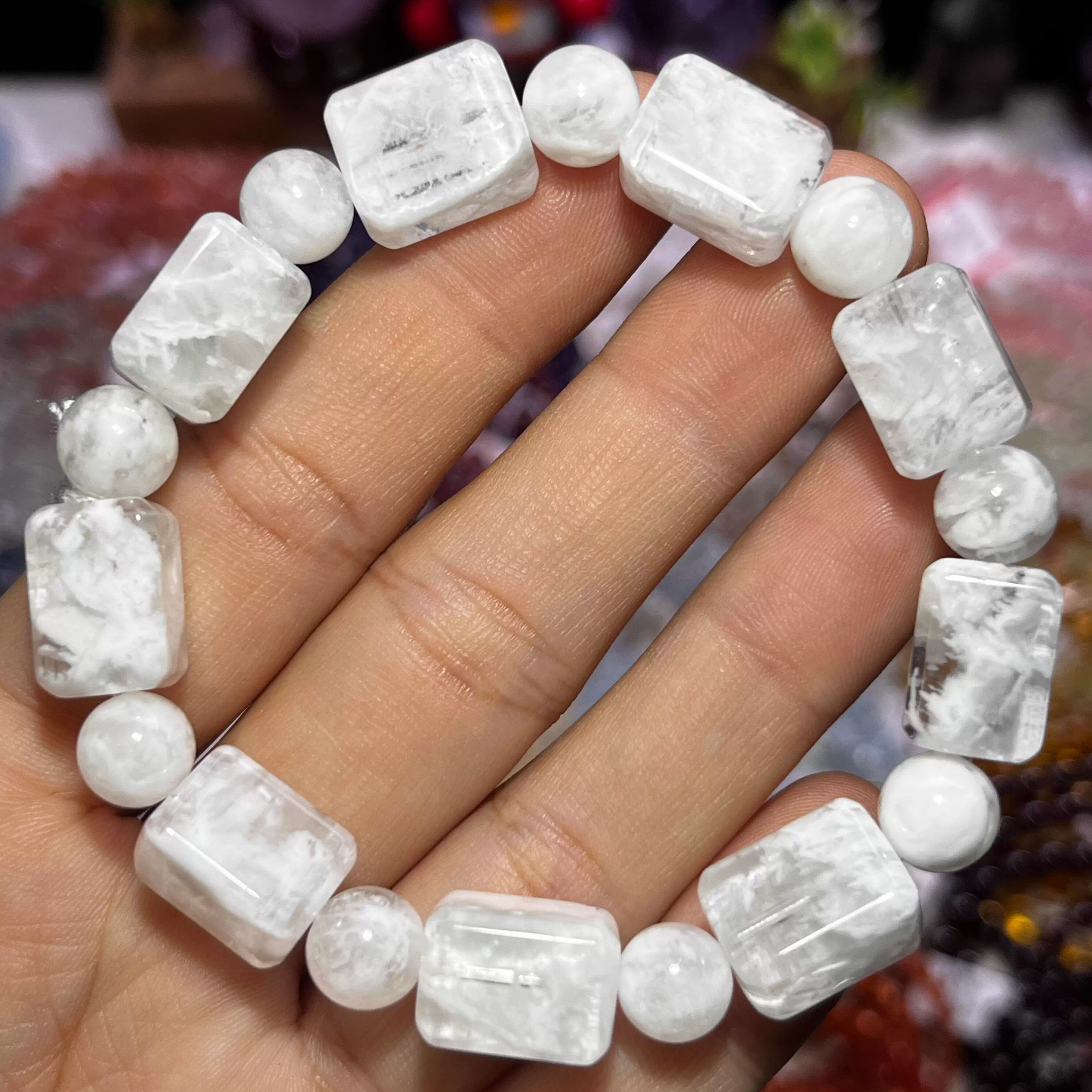 NO.5772天然雪花幽灵方糖手链10mm36.8g