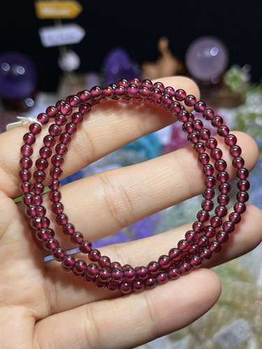 NO.8202天然紫牙乌石榴石三圈手链3.7mm16.4g