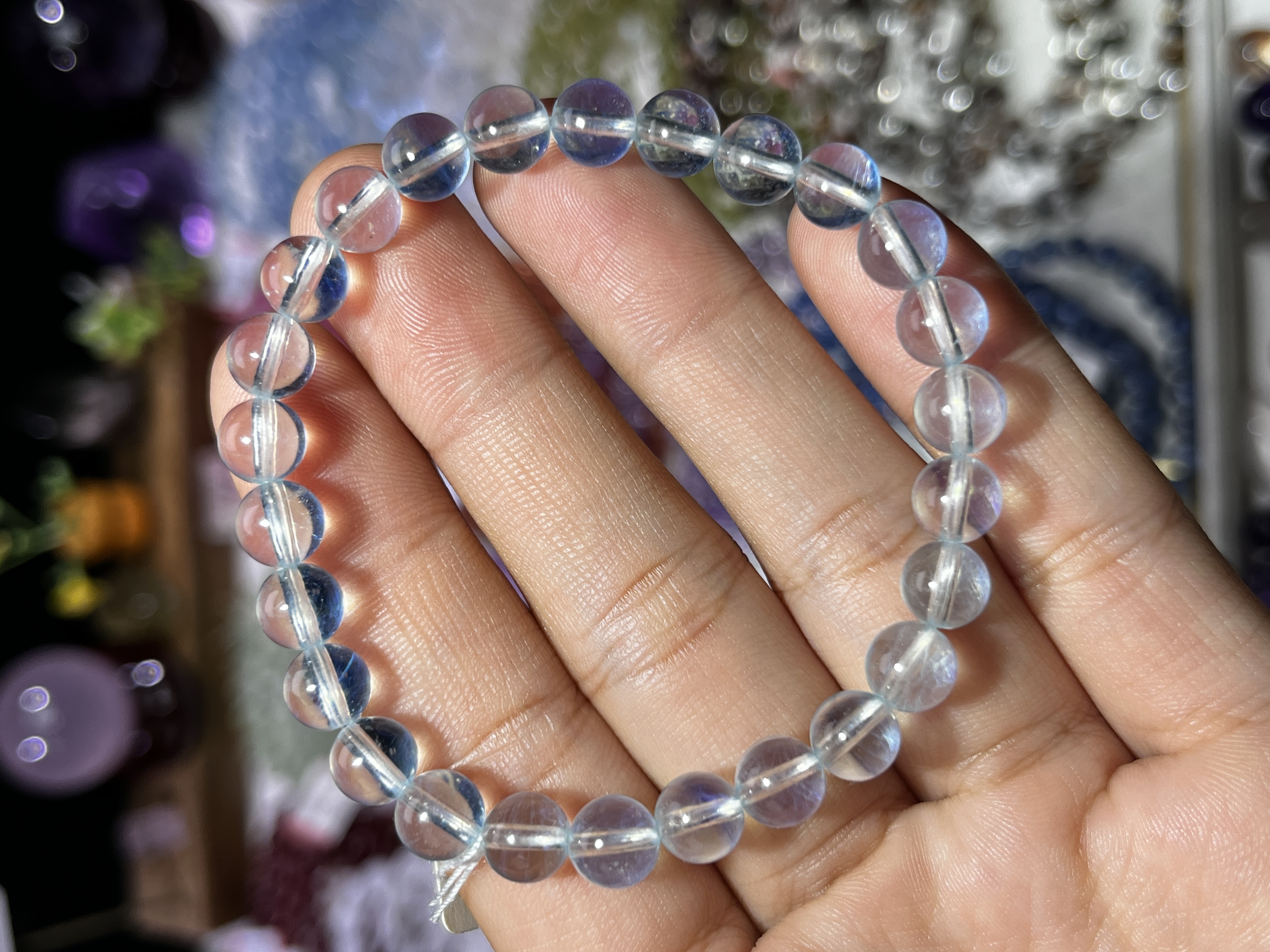 NO.5289天然冰川蓝海蓝宝手链7mm13g