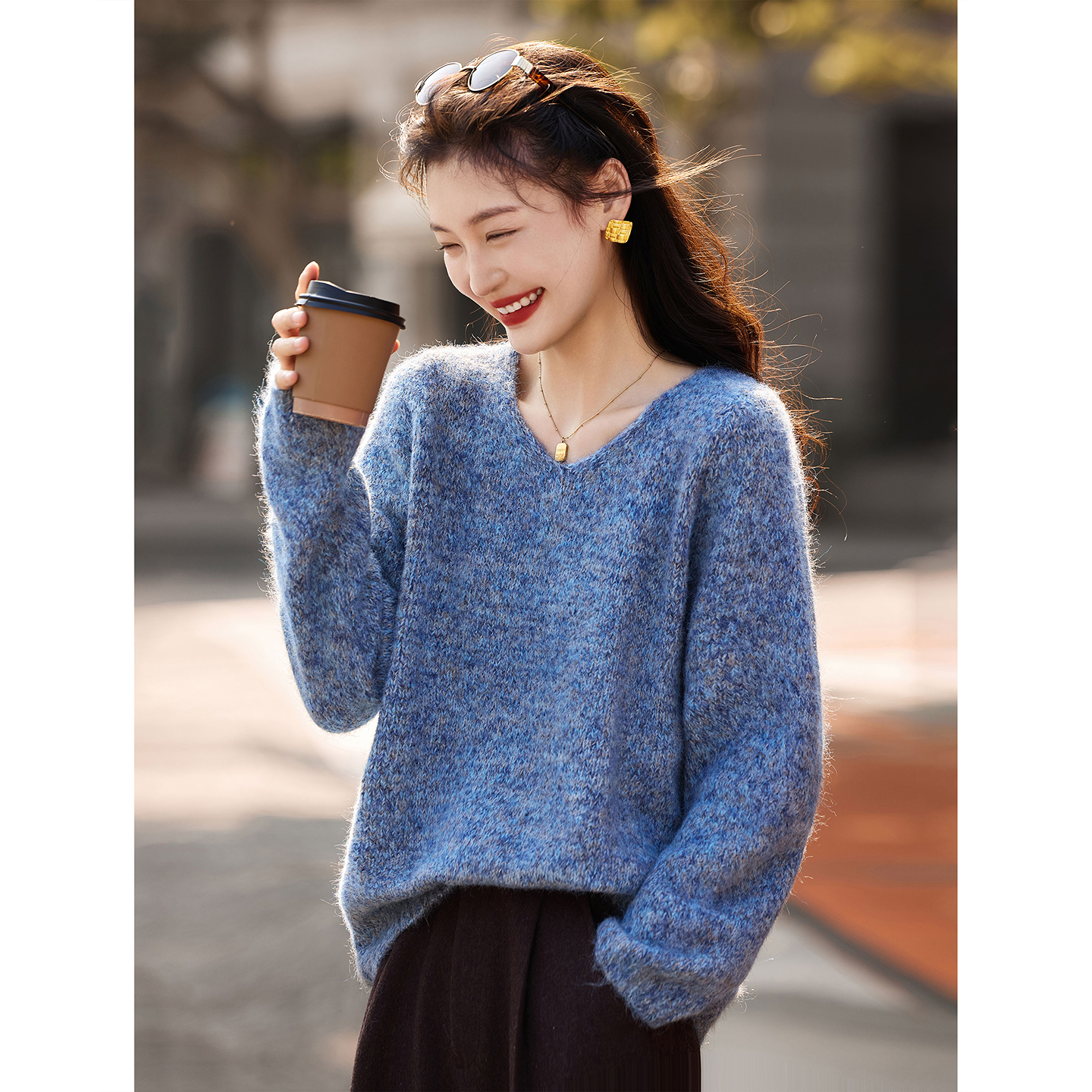 苏醒的乐园慵懒花色毛衣套头衫2025年冬季新款针织女上衣