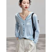 毛衣上衣女 含绵羊毛连帽针织开衫 女年秋季 新款