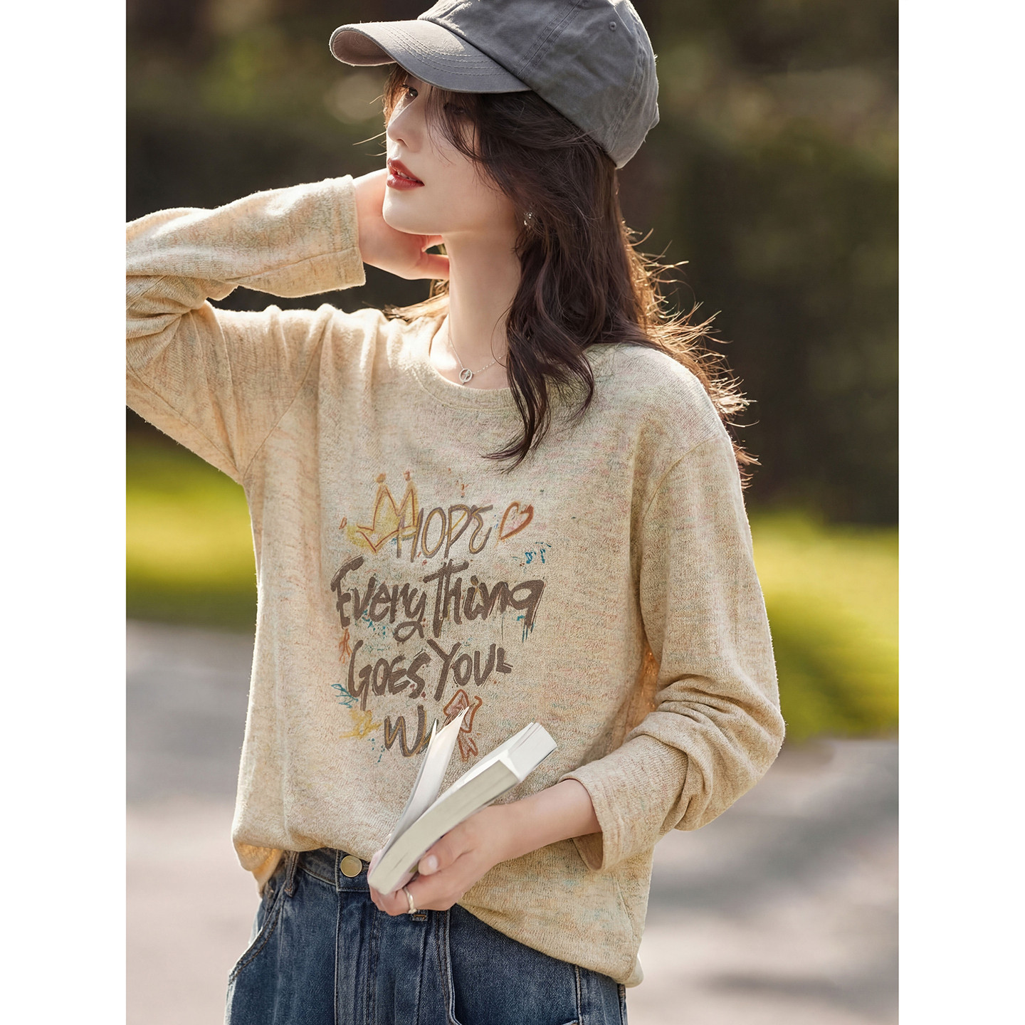 2026春季新款女士针织长袖T恤早春内搭上衣独特好看漂亮打底衫女