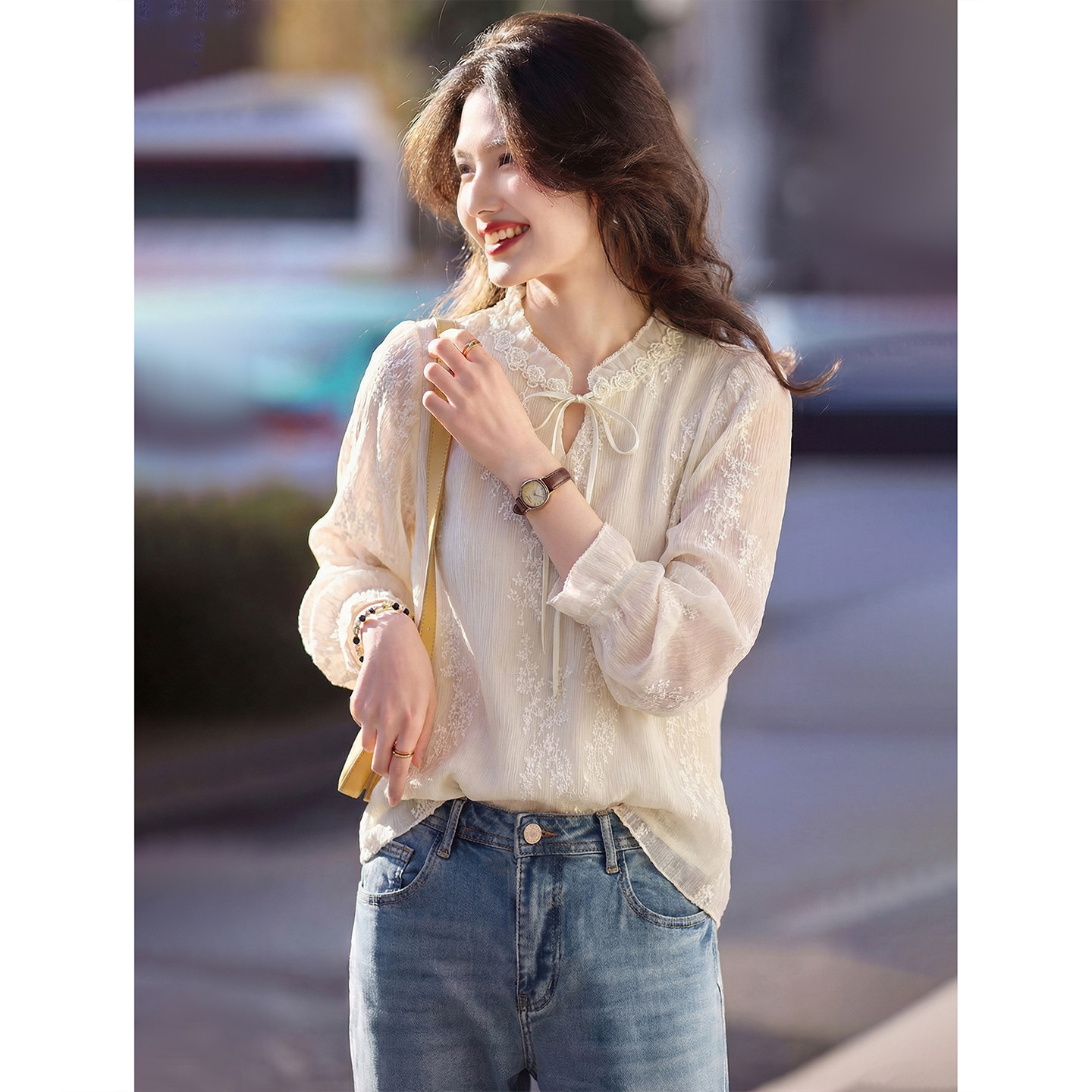 2026年春季新款花边长袖套头衬衫SXCS26040