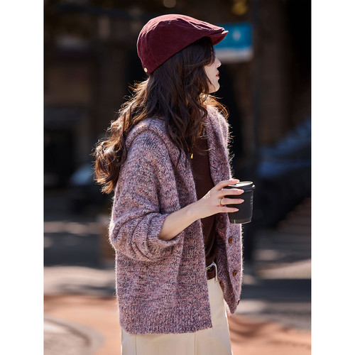 苏醒的乐园连帽毛衣开衫2025冬季新款女装含绵羊毛针织上衣女