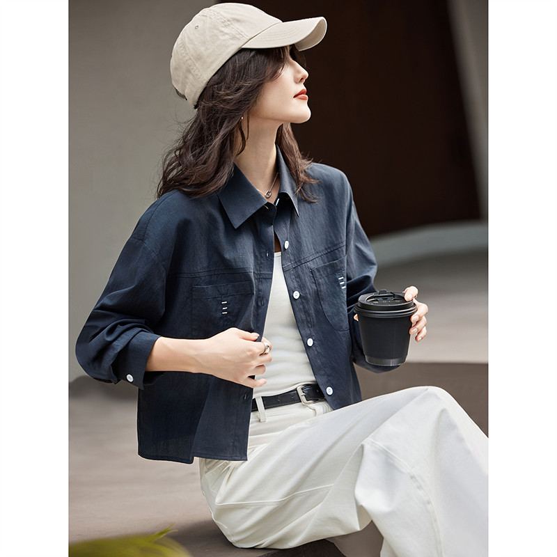 苏醒的乐园2026春季新款翻领莱赛尔天丝短款长袖衬衫女装上衣