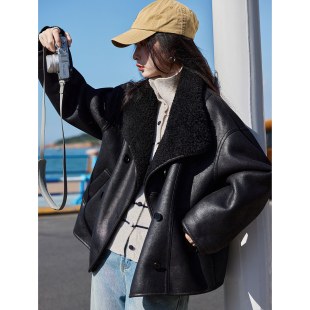 翻领毛毛外套女女新款 仿皮皮草皮毛一体洋气上衣 冬季