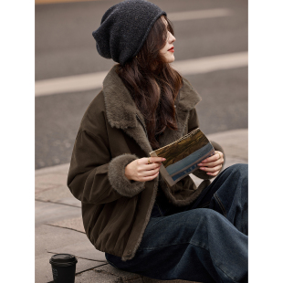 加绒厚毛领上衣 新款 苏醒 乐园翻领仿皮草皮毛一体毛毛外套女冬季