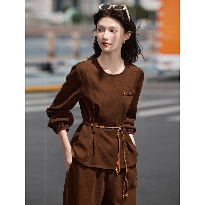 苏醒的乐园2026春季新款圆领衬衫长裤两件套装女