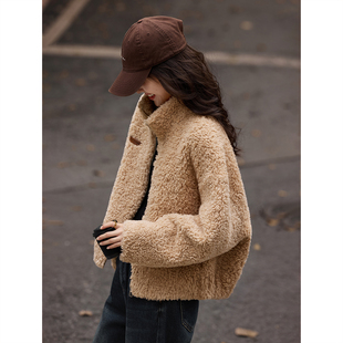 上衣 仿皮草女装 复古立领羊羔毛外套女新款 冬季