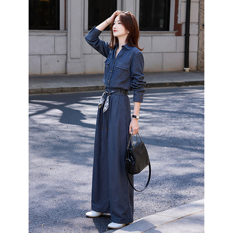 苏醒的乐园2026年秋季新款复古休闲牛仔衬衫长裤套装女
