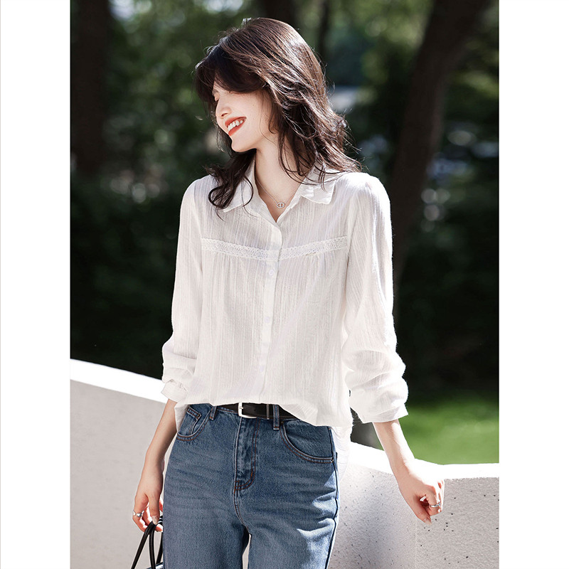 苏醒的乐园2026春季新款纯棉翻领长袖衬衫女装上衣