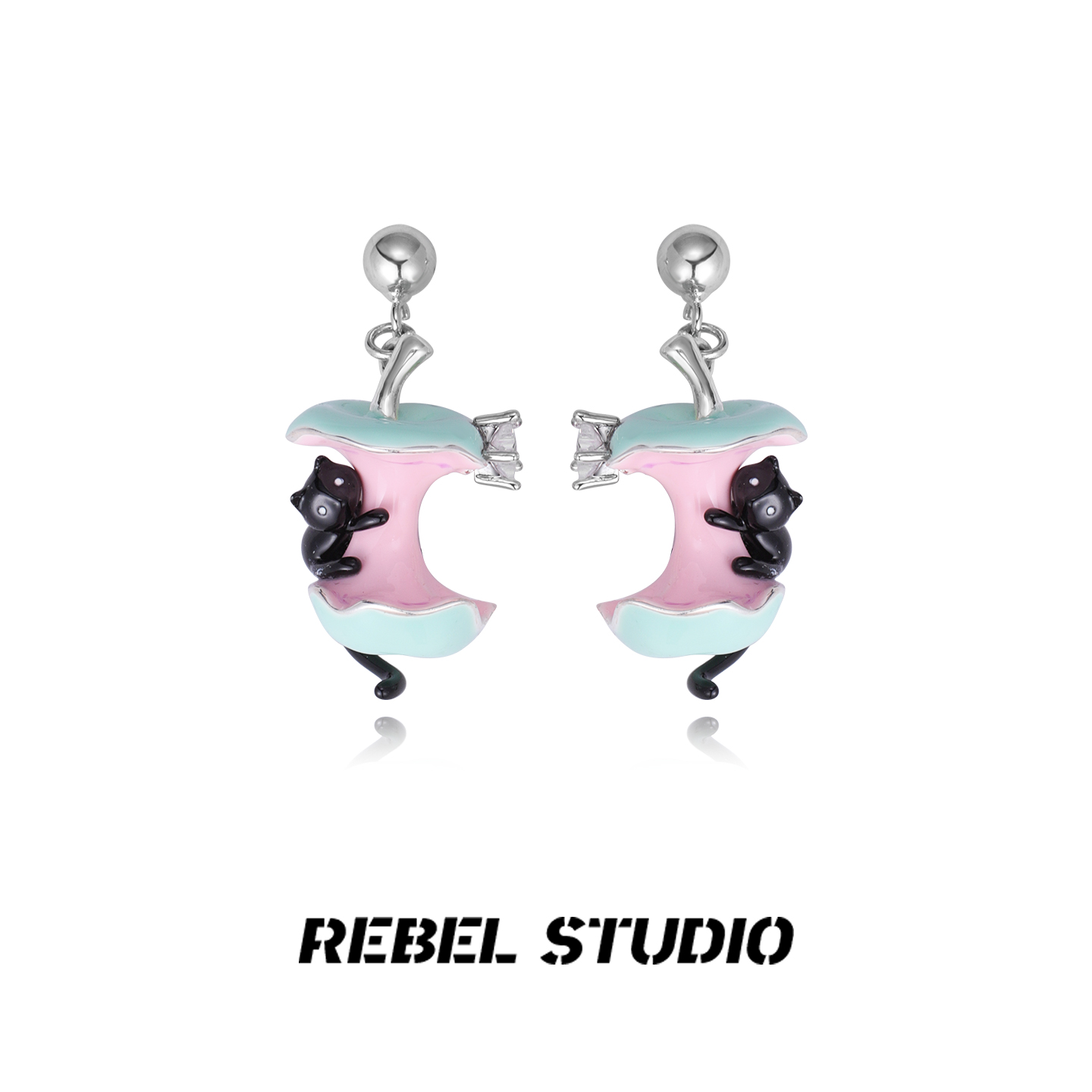 rebelstudio彩色滴油苹果核耳环