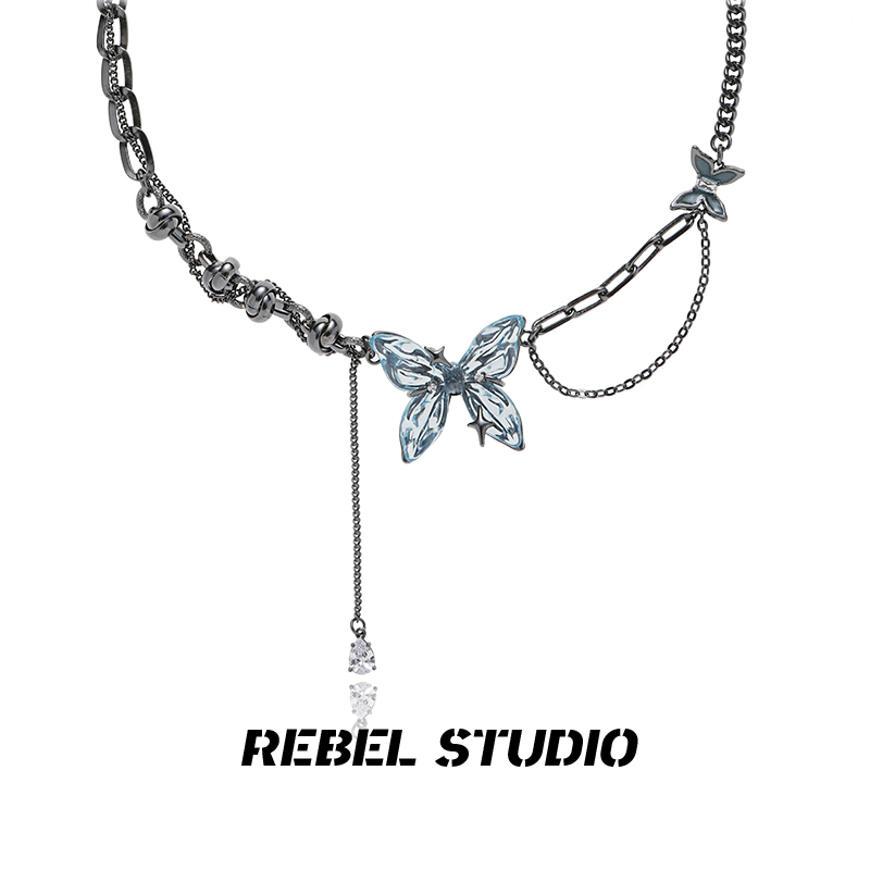 rebelstudio原创冰蓝蝴蝶项链