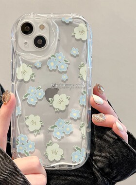 hx蓝色碎花适用iPhone14手机壳苹果17promax全包12/11防摔XR透明16