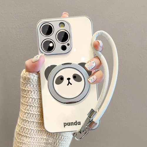 适用苹果16promax手机壳带支架iphone15plus手机壳卡通14圆脸熊猫