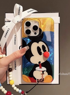 hx适用苹果17promax米奇手机壳链彩色可爱串珠insdiy挂绳挂件女全包