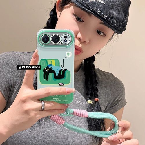 适用绿色充电猫荣耀500pro手机壳秋冬感颜控honor500带挂绳散热小