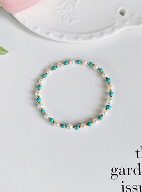 OBOR女款天然淡水珍珠绿松石手链