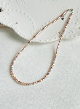 糖果色纯银近圆天然淡水珍珠项链