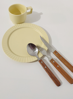 亏本引流韩国ins花梨木柄不锈钢牛排刀叉勺西餐餐具三件套 上镜美