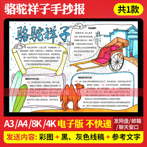 骆驼祥子手抄报模板老师推荐阅读书目读后感电子版线稿打印192