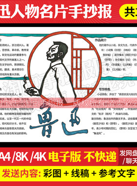走近鲁迅先生手抄报模板朝花夕拾人物介绍名片电子版线稿打印471