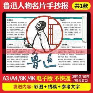 走近鲁迅先生手抄报模板朝花夕拾人物介绍名片电子版线稿打印471