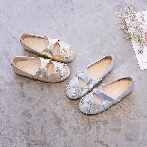 女童软底豆豆鞋镶嵌水钻儿童皮鞋公主鞋 kids shoes