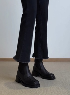 巴布正品 磨毛黑色显瘦百搭烟管裤毛边裤k01111