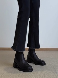 巴布正品 磨毛黑色显瘦百搭烟管裤毛边裤k01111