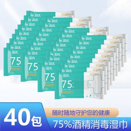 海氏海诺75度酒精消毒湿巾40包400片湿纸巾10片/包便携式随身装