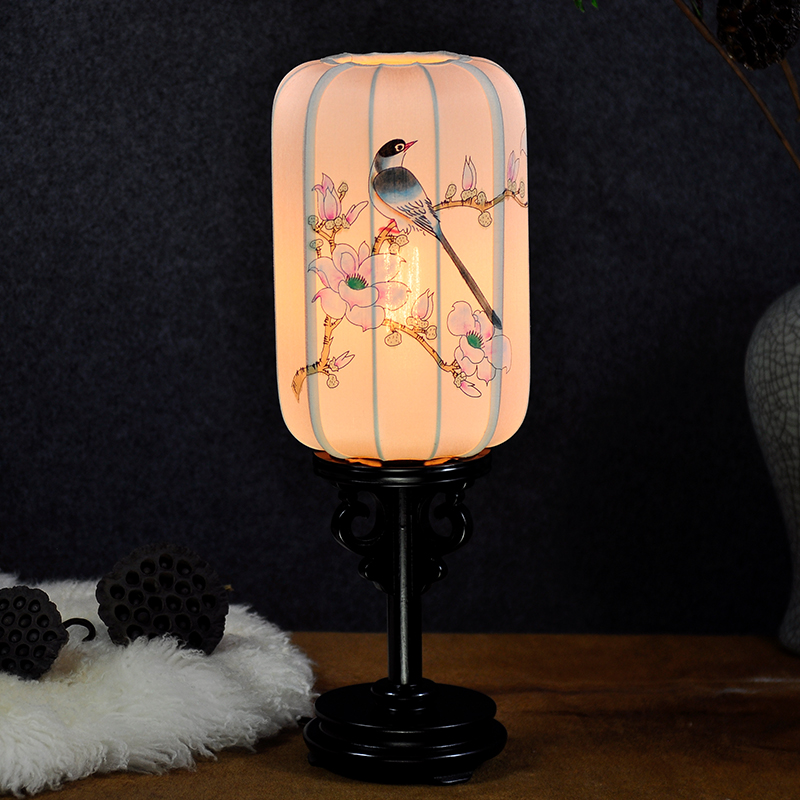 新中式床头灯古典茶室布艺手绘灯侘寂风客厅禅意氛围书房实木台灯