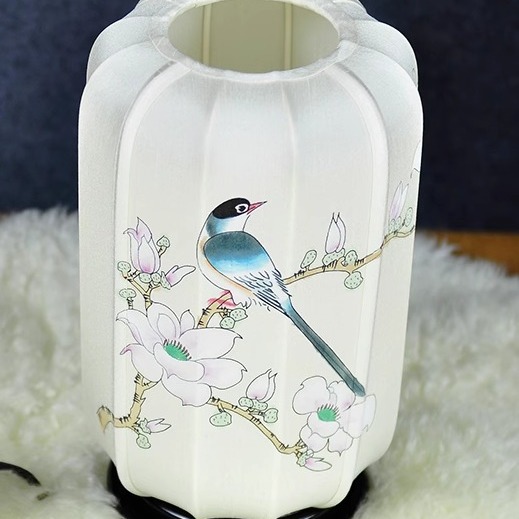 新中式古风台灯客厅调光灯古典手绘卧室床头侘寂布艺灯实木书房灯