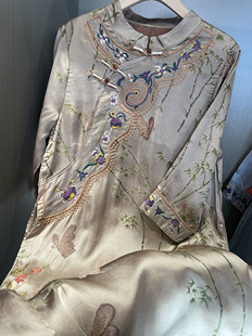 金丝玉缕 改良裙子宽松小众高端提花刺绣镶边连衣裙女 新中式