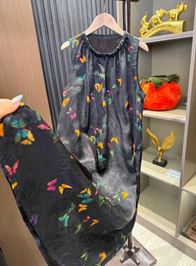 【香云纱·金蝶】老料刻花无袖显瘦长裙女夏季宽松背心裙